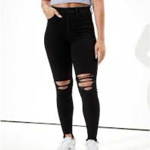 American Eagle High rise ripped black Jeggings. Size 6